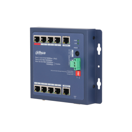 Управляемый PoE-коммутатор 10 портов Dahua DH-CHS4110-8ET-90-F (8х100Мбит/ с1х1Гбит/ с, 1хRJ45/ SFP, 8хPoE, PoE‑бюджет 90 Вт) 2 уровня
