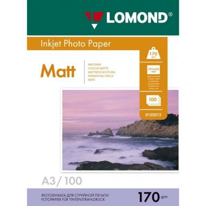 Фотобумага Матовая Двусторонняя, A3, 170г/ м2, 100л, Lomond